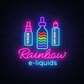 Vape Shop Logo Neon Vector. Rainbow e-liquids concept, Vape neon sign design template, light banner, night bright
