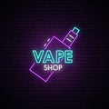 Vape shop neon sign. Neon advertising signboard.