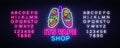 Vape shop neon sign vector. Vaping Store Logo Emblem Neon, Its Vape Shop Concept With Lungs and Fruits, Fighting Smoking Royalty Free Stock Photo