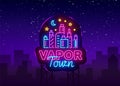 Vape shop neon sign vector. Vaping Store Logo Emblem Neon, Its Vape Shop Concept Vapor Town, Fighting Smoking. Trendy