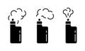 Vape silhouette icons set. Black simple vector of electronic cigarette with smoke