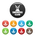 Vape smokers club icons set color