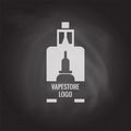 Vape store logo template design on the blackboard background. E-cigarette and e-liquid bottle stamp or T-shirt print.