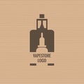 Vape store logo template design on the cardboard texture background. E-cigarette and e-liquid bottle stamp or T-shirt