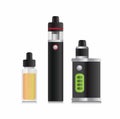 Vape, vape stick, and liquid refill, electronic cigarette device collection realistic illustration vector