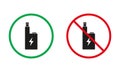 Vape Zone Red and Green Warning Signs. Vaping Place Silhouette Icons Set. Electric Cigarette Area Allowed, Smoking E