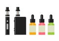 Vaping device and accessory. Electronic cigarette and bottles with vape liquid.