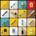 Vaping icons set, flat style