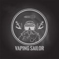 Vaping sailor circle logo with vaporiser and anchors on the chalkboard background.