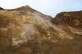 Vapor and sulfurous smoke coming from numerous fumaroles in Viti crater at Askja caldera Royalty Free Stock Photo