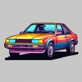 Vaporwave-inspired Rainbow Colored Car Illustration From The 1980s Royalty Free Stock Photo