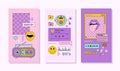 Vaporwave Music Template Social Media Stories. Retro Desktop with Frames, Player Elements. Vector Background