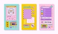 Vaporwave Music Template Social Media Stories. Retro Desktop with Frames, Playlist and Elements. Vector Background