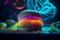 Vaporwave neon burger. Generate Ai