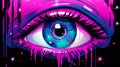 Vaporwave style big sparkling anime eye . Print for a t-shirt, poster, cover. Ai Generative Royalty Free Stock Photo