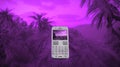 Vaporwave styled scene with retro calculator and palms in purple color. Generated AI. Royalty Free Stock Photo