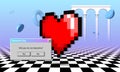 Vaporwave styled Valentine's Day greeting card with dialogue window asking romantic question. Pixel heart over the