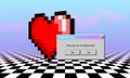 Vaporwave styled Valentine's Day greeting card with dialogue window asking romantic question. Pixel heart over the