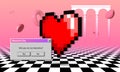 Vaporwave styled Valentine's Day greeting card with dialogue window asking romantic question. Pixel heart over the