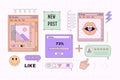 Vaporwave Template Boxes and Interfaces Elements. Retro Desktop with Frames . Vector Background Nostalgic for 90s