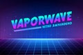 Vaporwave text on laser grid background. Retro geometric illustration witn neon color and gradient. Abstract stage and Royalty Free Stock Photo