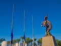 Vaquero. The cowboy. A sculpture by Luis Jimenez in Las Vegas. Blue summer sky. Vacation time. Royalty Free Stock Photo