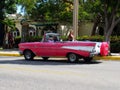 American convertible vintage cars parked on the main street in Varadero Cuba