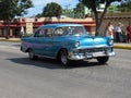 American convertible vintage cars parked on the main street in Varadero Cuba