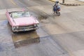 VARADERO, CUBA - JANUARY 05, 2018: Classic pink Cadillac retro car rides on the road of Varadero in Cuba Royalty Free Stock Photo