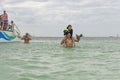 VARADERO, CUBA - JANUARY 06, 2018: People in cold water leave th