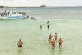 VARADERO, CUBA - JANUARY 06, 2018: People in cold water leave th Royalty Free Stock Photo