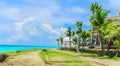 Natural landscape view of Melia varadero resort grounds near the beach, tropical garden with white wedding gazebo in background