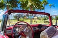 Interior view from a american red convertible 1956 vintage car in Varadero Cuba - Serie Cuba Royalty Free Stock Photo