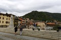 Varallo, Italy - 19 aug 2022: the bridge over the Sesia river in the center of the city Royalty Free Stock Photo