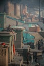 Early morning meditation and bathing on the ganga ghats in Varanasi, Uttar Pradesh, India