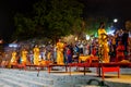 Hindu priests perform an Arti worship ceremony in Varanasi Royalty Free Stock Photo