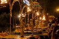 Varanasi, India - Hindu priests perform an Arti worship ceremony Royalty Free Stock Photo