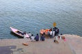 Tourist boats at Ganges river Royalty Free Stock Photo