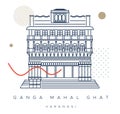 Varanasi City - Ganga Mahal Ghat - Icon Illustration