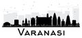 Varanasi City skyline black and white silhouette.