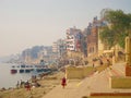 People have fun on the Ganges river at Varanasi, India Royalty Free Stock Photo