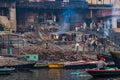 Varanasi, India - Dec 26, 2019: Cremation of bodies at the Manikarnika Ghat Royalty Free Stock Photo