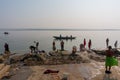 VARANASI, INDIA - December 26, 2014: Laundry in holy Ganges river, Varanasi, India