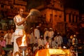 Varanasi, India - Hindu priests perform an Arti worship ceremony Royalty Free Stock Photo