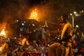 Varanasi, India - Hindu priests perform an Arti worship ceremony Royalty Free Stock Photo