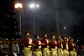 Prirsts singing chorus at the end of Ganga aarti at Varanasi Royalty Free Stock Photo