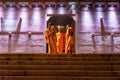 Group of Indian holy men at Raja Ghat in the night. Varanasi. India