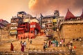Varanasi, India: Narad Ghat on the Ganga River in Uttar Pradesh where People participating in holy rituals and