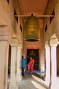 Varanasi, India: A woman in saree visiting a Buddhist temple Mulagandhakuti Vihara in Sarnath, site of Buddha` Royalty Free Stock Photo