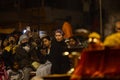 Devotees participating in holy river ganga aarti in varanasi Royalty Free Stock Photo